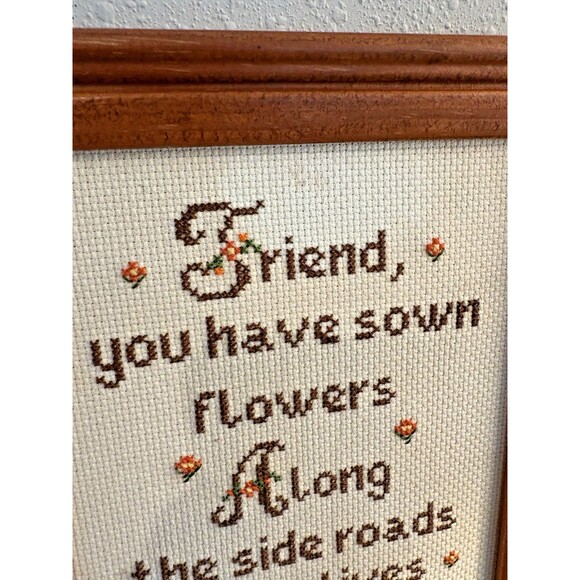 Vintage Cross Stitch Friend and Completed No Glass 13.5X7.5 Inches - Picture 3 of 11